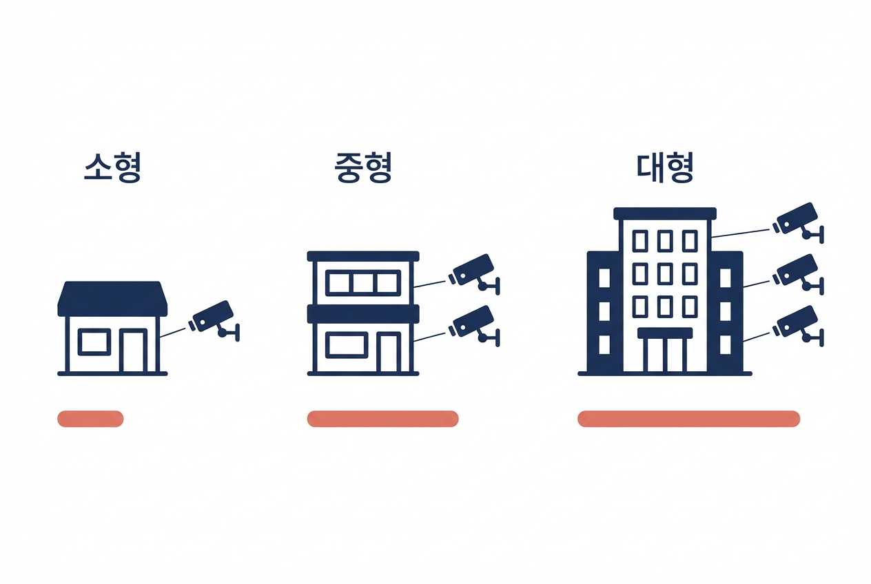 매장 규모별 CCTV 설치 비용 비교 인포그래픽